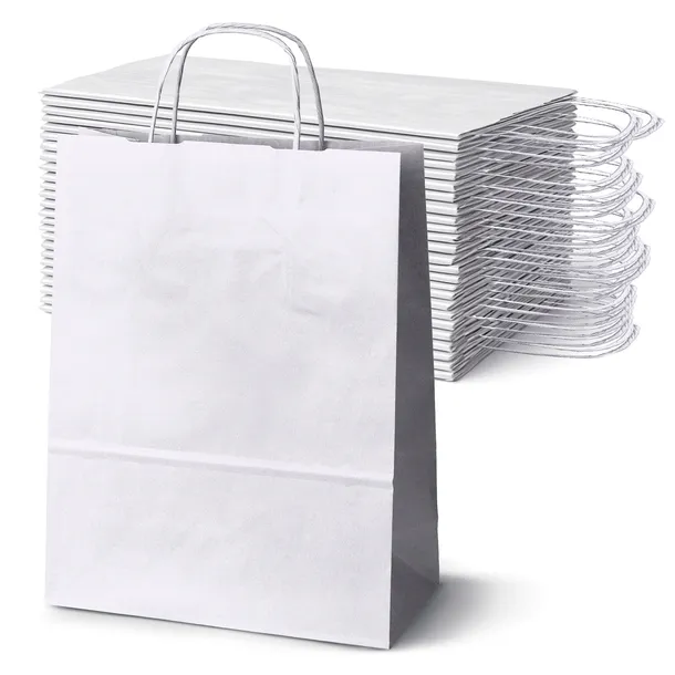 BIAŁE TORBY PAPIEROWE A4 24x10x32 cm TOREBKI PREZENTOWE ZAKUPOWE 25 szt.