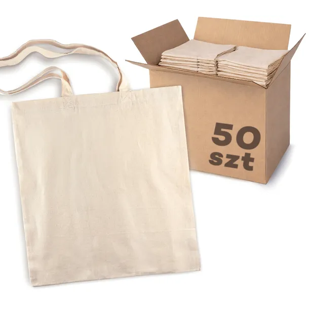 TORBA BAWEŁNIANA 38x42 cm ECRU 145g DŁUGI UCHWYT 50szt ZAKUPOWA EKOLOGICZNA