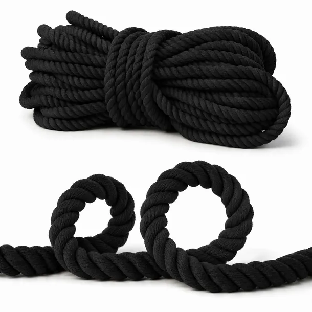 SZNUREK BAWEŁNIANY 10 mm SKRĘCANY CZARNY 1 m NATURALNY SZTYWNY DO MAKRAMY
