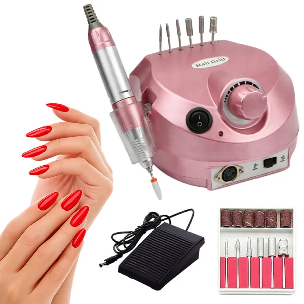 PROFESJONALNA FREZARKA DO PAZNOKCI MANICURE PEDICURE 65W MOCNA ZESTAW FREZY