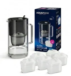 dzbanek-filtrujacy-aquaphor-glass-25l-szklany-czarny-6-filtrow