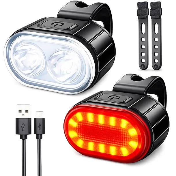 2 x LAMPKA rowerowa oświetlenie rowerowe TYŁ + PRZÓD LED zestaw usb (E097)