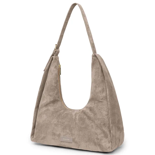 PUCCINI Torebka Damska Mała Ekologiczny Zamsz Hobo Beżowa BK1261004D-2A