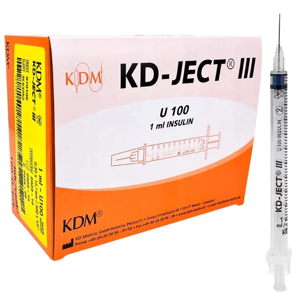 Strzykawka insulinowa igła wtopiona 0,30x12,7mm 1ml KD-JECT III KDM 100szt.