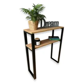 konsolka-konsola-loft-70x25x87-z-polka-profil-4x2-czarny-dab-craft-zloty