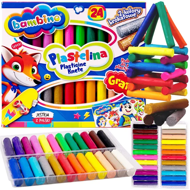 Plastelina 24 kolory złota + srebrna Bambino