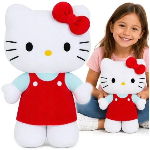 HELLO KITTY PLUSZAK MASKOTKA PRZYTULANKA MIĘKKA 25cm W CZERWONYCH SZELKACH