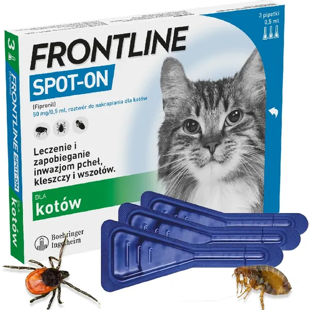 FRONTLINE dla KOTA Krople 3 PIPETY na 90 dni na PCHŁY i KLESZCZE
