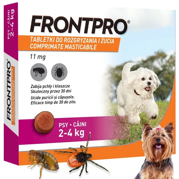 FRONTPRO SKUTECZNE TABLETKI na KLESZCZE I PCHŁY dla PSA 2-4 KG 1 tabletka
