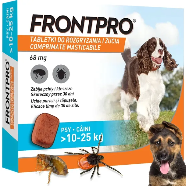 FRONTPRO SKUTECZNE TABLETKI na KLESZCZE I PCHŁY dla PSA 10-25 KG 1 tabletka