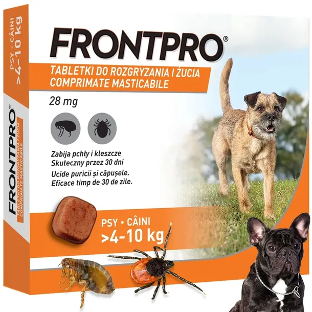 FRONTPRO SKUTECZNE TABLETKI na KLESZCZE I PCHŁY dla PSA 4-10 KG 1 tabletka