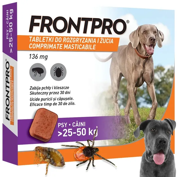 FRONTPRO SKUTECZNE TABLETKI na KLESZCZE I PCHŁY dla PSA 25-50 KG 1 tabletka