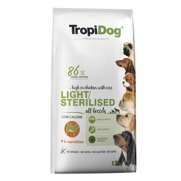 Tropidog Premium Adult Light Sterilised all breeds karma dla psa 12Kg