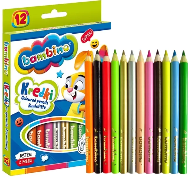 BAMBINO MIĘKKIE KREDKI GRUBE 12 Kolorów JUMBO PORĘCZNE OPRAWA DREWNIANIA
