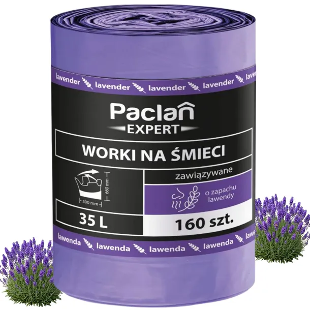 Worki na śmieci 35L 160szt PACLAN mocne uniwersalne zapachowe lawendowe