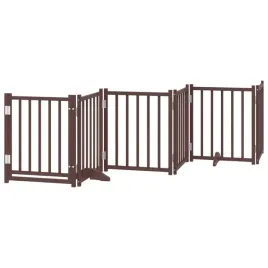 skladana-bramka-dla-psa-z-drzwiami-6-paneli-brazowa-300-cm