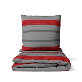 larawell-komplet-poscieli-135-x-200-cm-szaro-czerwone-paski-przytulnie