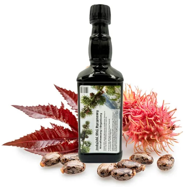 Olej RYCYNOWY nierafinowany INDYJSKI naturalny skład ORGANICZNY BIO 500ml
