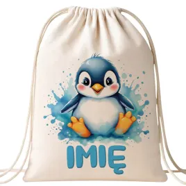 plecak-bawelniany-personalizowany-pingwin-zwierzak-slodki-dla-dzieci