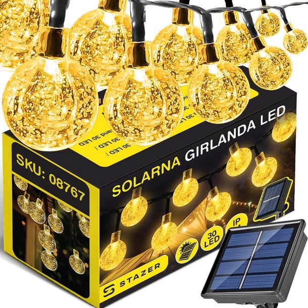 GIRLANDA OGRODOWA ŚWIETLNA SOLARNA LAMPKI NA TARAS BALKON SOPLE 30szt IP44