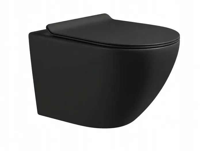 Miska WC premium 48x37x37,spłukiwanie tornado ,deska SLIM CZARNY MAT Zoldo