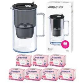 dzbanek-filtrujacy-szklany-aquaphor-glass-czarny-7-filtrow-maxfor-mg