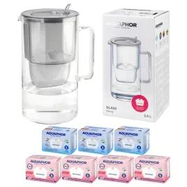 dzbanek-filtrujacy-szklany-aquaphor-glass-szary-7-wkladow-filtry-maxfor