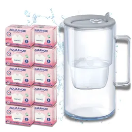 filtrujacy-dzbanek-szklany-aquaphor-glass-szary-10-wkladow-filtry-maxfor