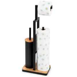 Zdjęcie produktu Zestaw WC 3w1 czarny mat bambus stojak na papier szczotka loft