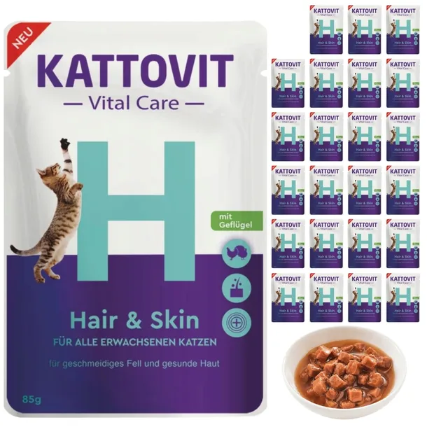 Kattovit Vital Care Hair Skin karma dla kota kurczak indyk sierść 24x85 g
