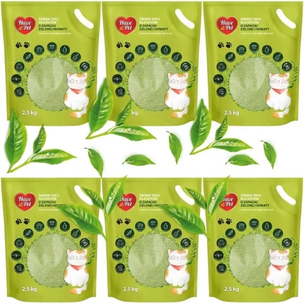 Żwirek dla kota bezpyłowy Have A Pet Tofu Cat Litter Green Tea 6 x 2,5kg