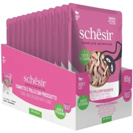 schesir-karma-dla-kota-tunczyk-z-kurczakiem-i-szynka-w-galaretce-12-x-85g