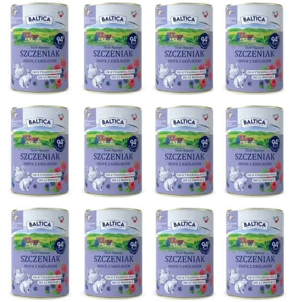 Baltica Puppy Junior indyk królik karma bezzbożowa dla szczeniąt 12x 400 g