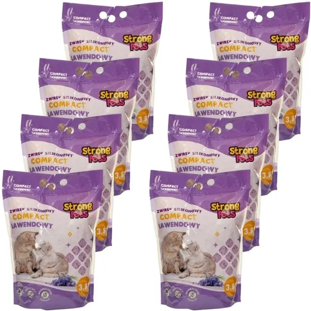 STRONG PETS Żwirek Silikonowy Dla Kota Drobny Compact Lawendowy 8 x 3,8L