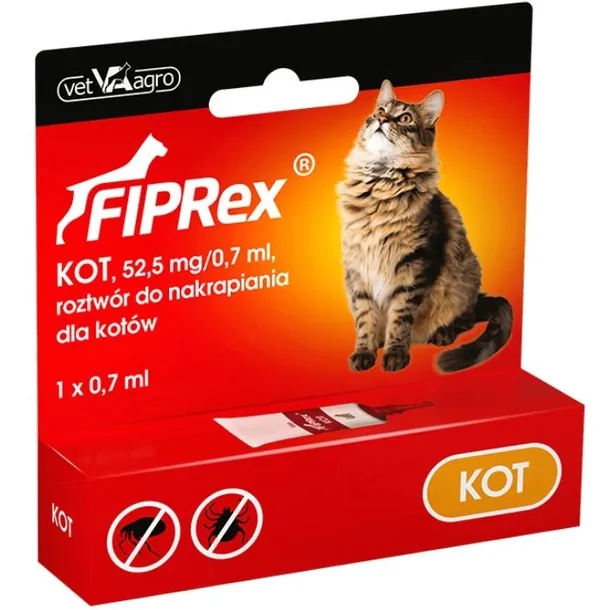 FIPREX KOT Krople na Pchły i Kleszcze 1 Pipeta 0,7 ml