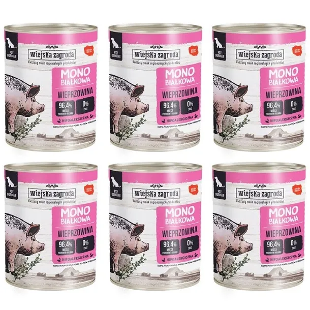 Wiejska Zagroda wieprzowina monobiałkowa karma dla psa 6x 800g