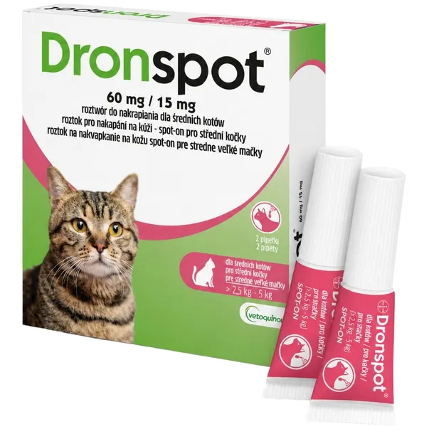 DRONSPOT ODROBACZANIE ŚREDNIE KOTY 2,5-5kg 2x0,7ml