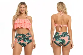 damski-stroj-kapielowy-bikini-falbanki-wysoki-stan-liscie-modny