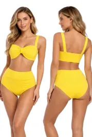 zolty-stroj-kapielowy-damski-wysoki-stan-modelujacy-kokardka-bikini