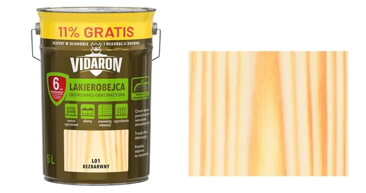 VIDARON LAKIEROBEJCA DO DREWNA - L01 BEZBARWNY 5L (4,5L +11% gratis) POŁYSK