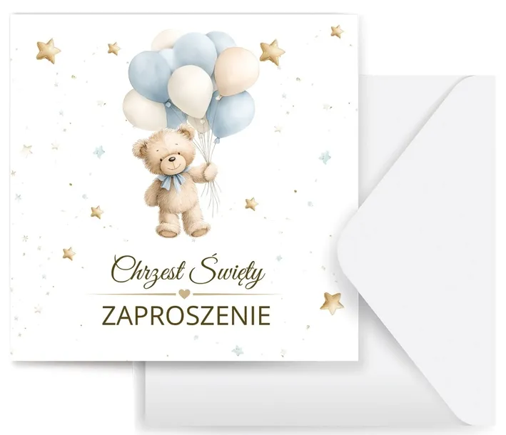 Zaproszenia na CHRZEST ŚWIĘTY chrzciny zaproszenie PREMIUM MIŚ + koperta