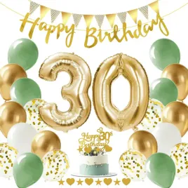 dekoracje-na-30-urodziny-zielono-zlote-balony-38-szt