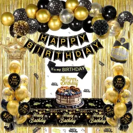 dekoracje-urodzinowe-czarno-zlote-balony-happy-birthday