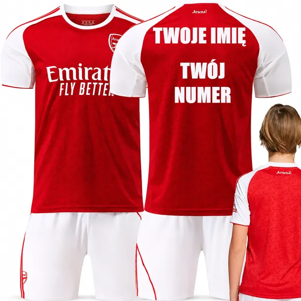 KOMPLET PIŁKARSKI KOSZULKA PERSONALIZACJA ARSENAL LONDYN TWÓJ NADRUK