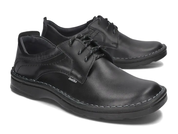 Buty Męskie Półbuty Skórzane Tęgie Szyte Skóra Naturalna 250/CL Czarny 42