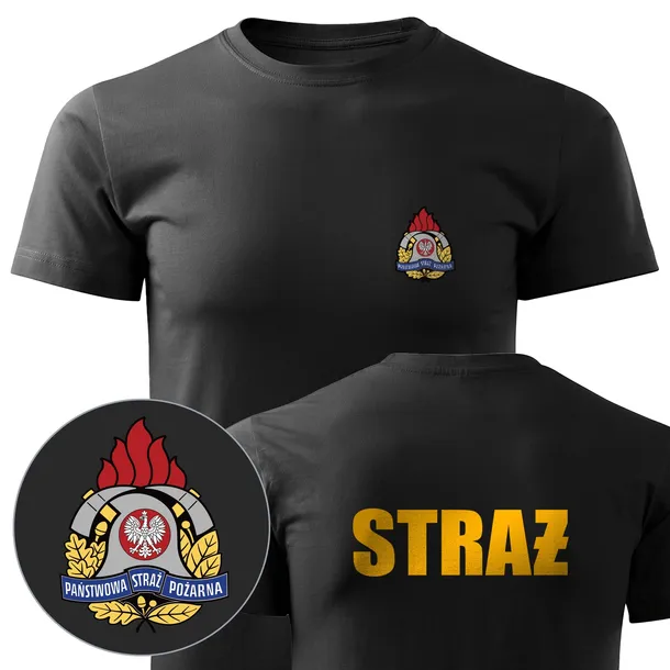 KOSZULKA STRAŻ PSP PAŃSTWOWA STRAŻ POŻARNA ODBLASKOWY NAPIS LOGO PSP L