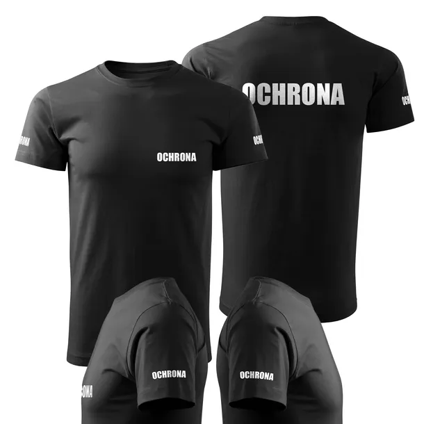 Koszulka OCHRONA czarna biały napis DLA OCHRONIARZA PREMIUM JAKOŚĆ XL