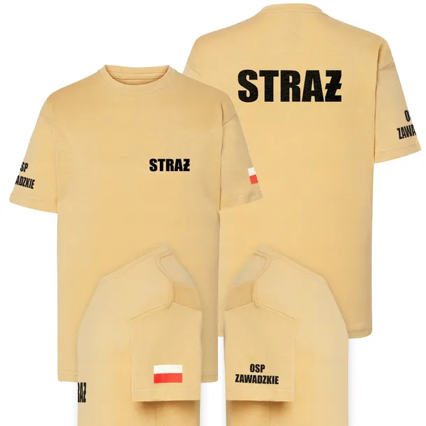 Koszulka Strażacka Dziecięca piaskowa tshirt beżowy Straż Pożarna 7/8 LAT