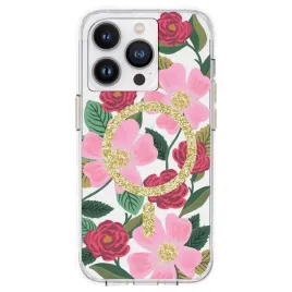 rifle-paper-clear-magsafe-etui-iphone-14-pro-zdobione-zlotem-rose-garden