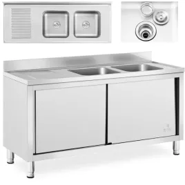 zlew-basen-gastronomiczny-dwukomorowy-z-szafka-z-drzwiami-przesuwnymi-160-x-60-x-95-cm